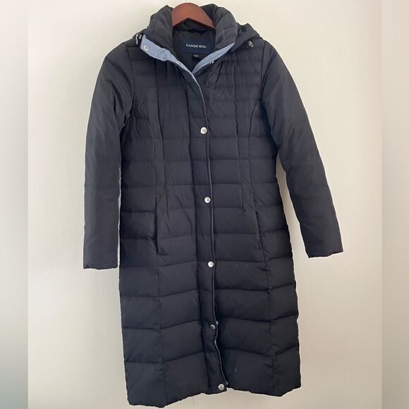 LANDS END Black Down Long Puffer Coat | Size XS - Picture 1 of 10